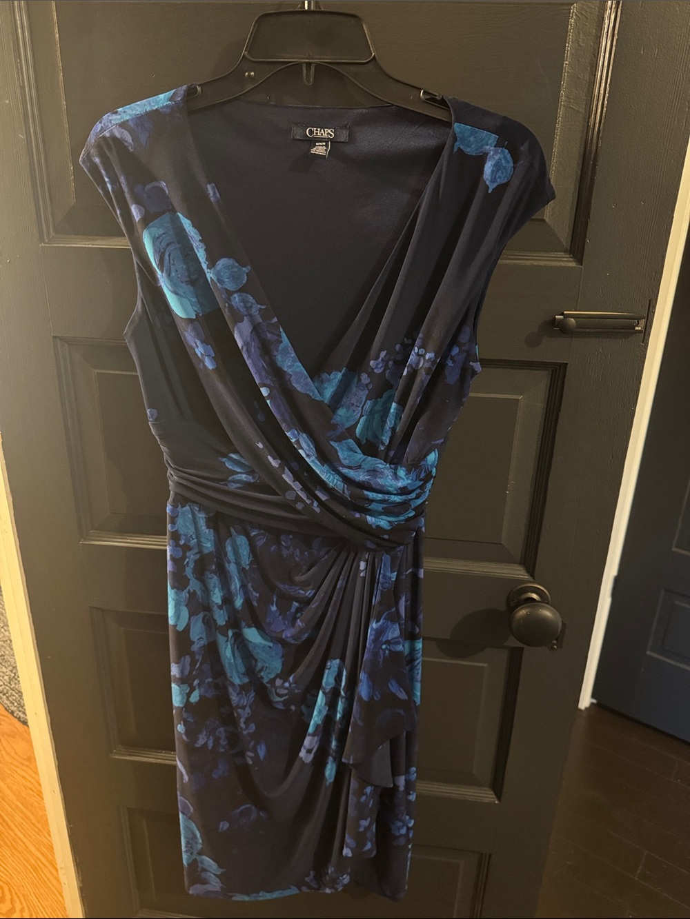 Chaps Navy Blue Floral Wrap Dress